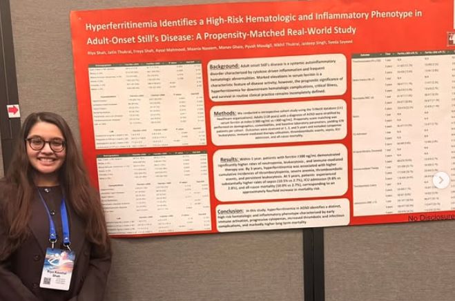 Riya Shah presenting her poster on hyperferritinemia in adult-onset Still's disease at ACR 2026